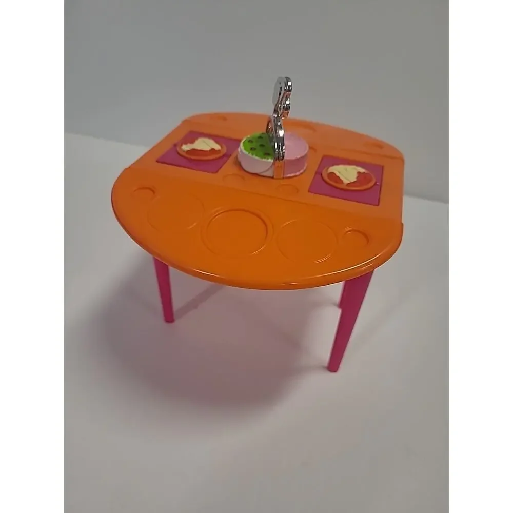 Barbie 2010 Dinner Desert Dining Table Pink Orange Drop Leaf Mattel